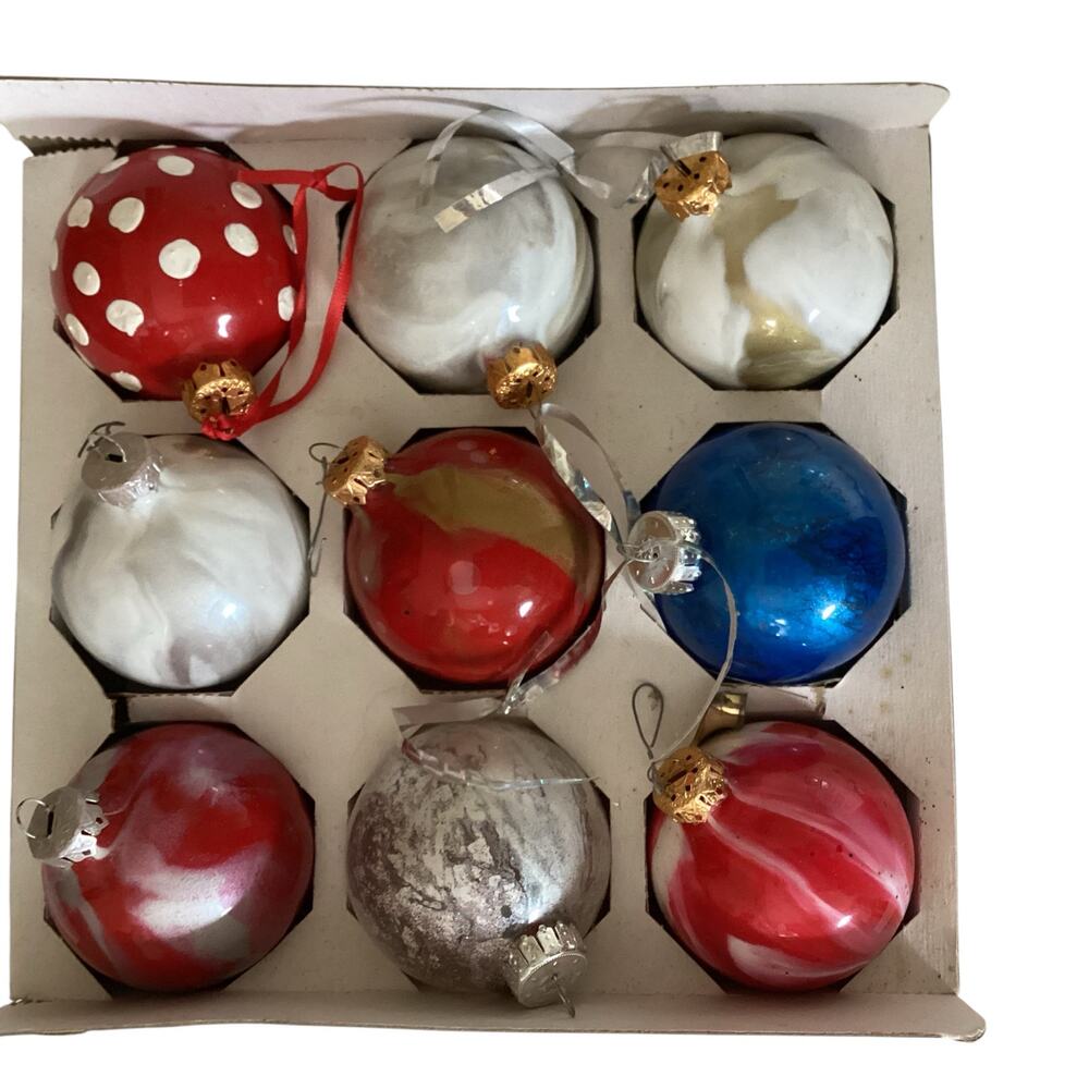 Set of 9 Vintage Ornaments Unique Swirl Design One Polka Dotted See Desc.*